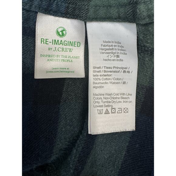 J.Crew Flannel Shirt Tartan Black Watch Plaid Green Navy Button Up Men's Large - Picture 4 of 7